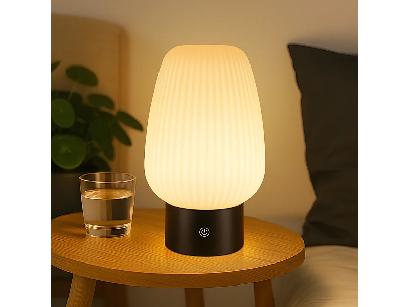 NETTLIFE lampe de table LED sans fil rechargeable – lampe tactile USB, verre blanc, dimmable 3000K–6500K, IP44, chambre & cuisine