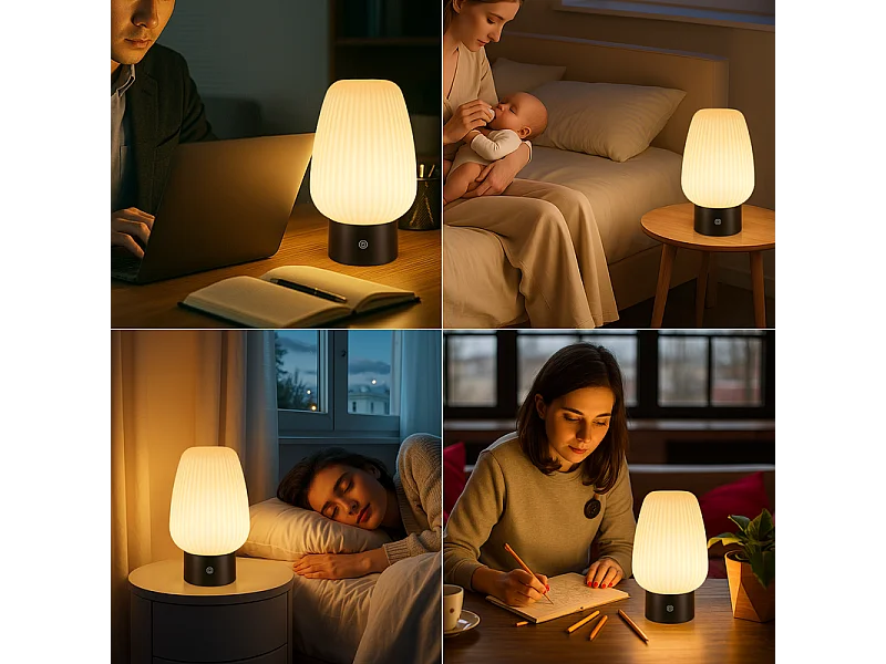 NETTLIFE lampe de table LED sans fil rechargeable – lampe tactile USB, verre blanc, dimmable 3000K–6500K, IP44, chambre & cuisine
