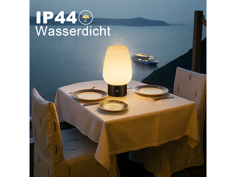 NETTLIFE lampe de table LED sans fil rechargeable – lampe tactile USB, verre blanc, dimmable 3000K–6500K, IP44, chambre & cuisine