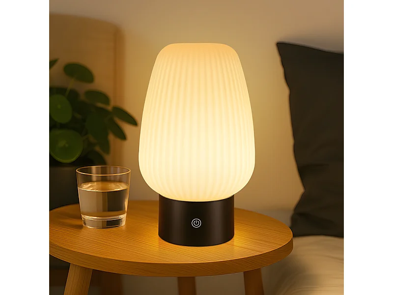 NETTLIFE lampe de table LED sans fil rechargeable – lampe tactile USB, verre blanc, dimmable 3000K–6500K, IP44, chambre & cuisine