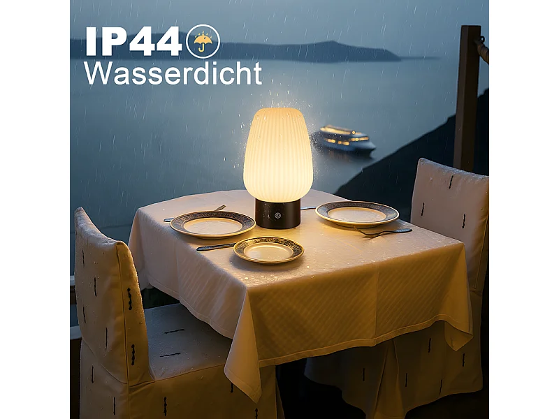 NETTLIFE lampe de table LED sans fil rechargeable – lampe tactile USB, verre blanc, dimmable 3000K–6500K, IP44, chambre & cuisine