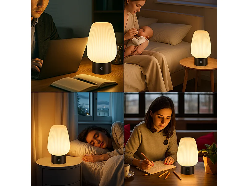 NETTLIFE lampe de table LED sans fil rechargeable – lampe tactile USB, verre blanc, dimmable 3000K–6500K, IP44, chambre & cuisine