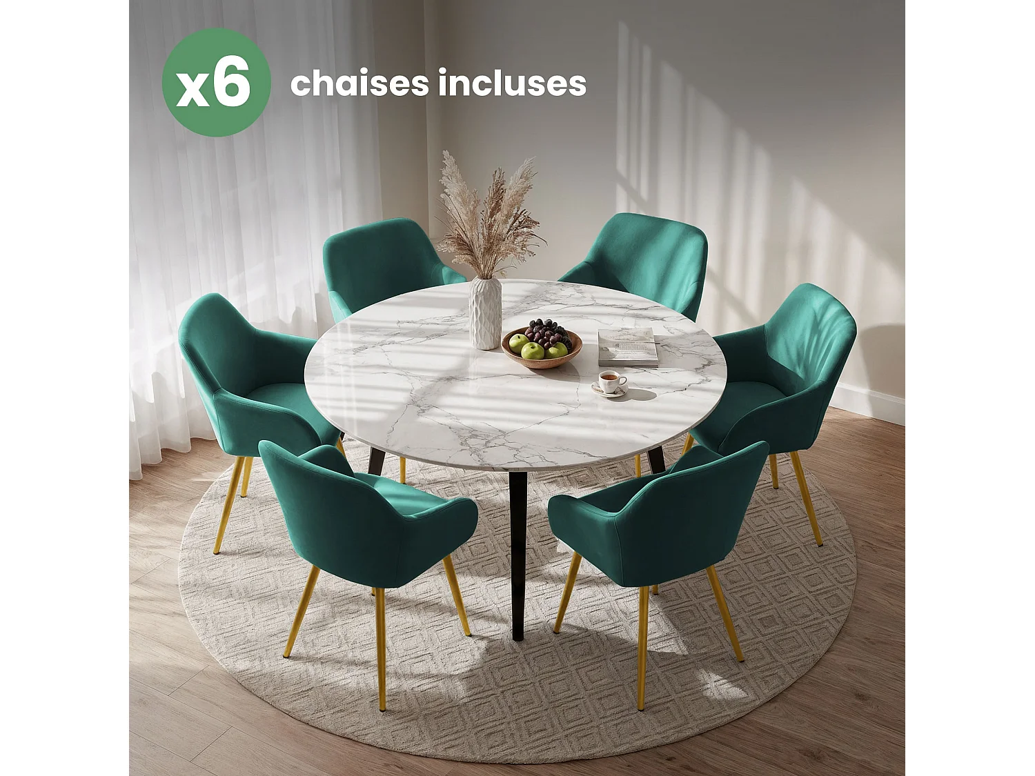 6x Welurowe krzesło tapicerowane gładkie Butelkowa Zieleń ESTELLE Złote nogi