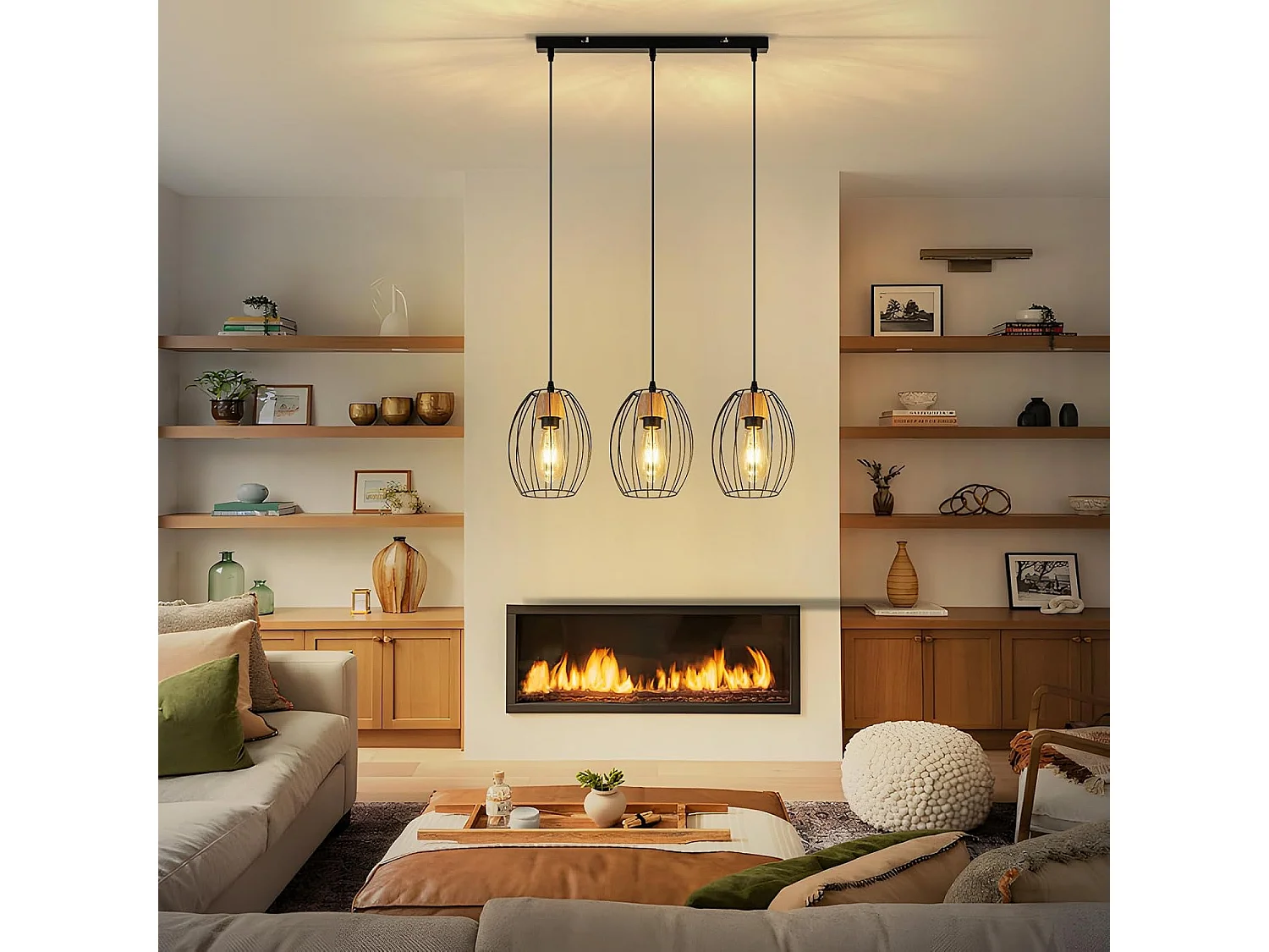 Lampa wisząca Nettlife Vintage na stół jadalny - 3-punktowa lampa wisząca na stół, czarny metal, gniazdo E27, styl retro (żarówki nie są dołączone).