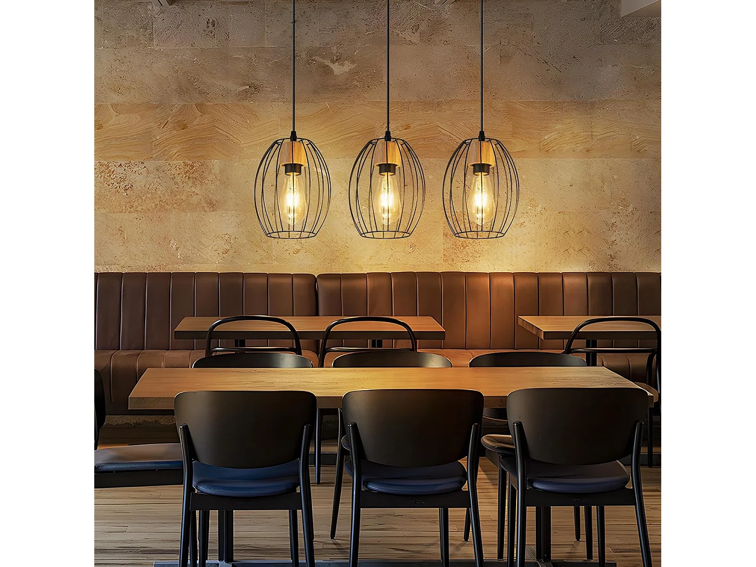 Lampa wisząca Nettlife Vintage na stół jadalny - 3-punktowa lampa wisząca na stół, czarny metal, gniazdo E27, styl retro (żarówki nie są dołączone).