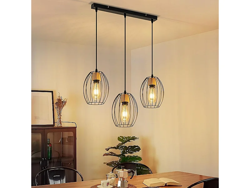 Lampa wisząca Nettlife Vintage na stół jadalny - 3-punktowa lampa wisząca na stół, czarny metal, gniazdo E27, styl retro (żarówki nie są dołączone).