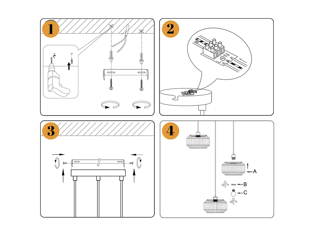 Lampa wisząca Nettlife Rattan Φ25 Lampa wisząca w stylu vintage do jadalni, 1 żarówka, styl retro z gniazdem E27 (żarówka nie jest dołączona)