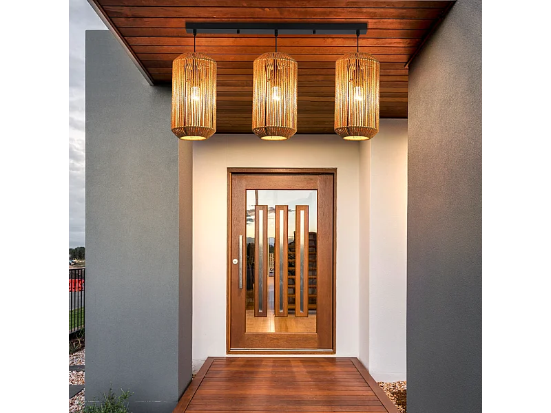 Nettlife Boho Rotan Hanglamp voor Eettafel - 3 E27 Lampen, Verstelbare Hoogte, Retro Stijl, Woonkamer/Slaapkamer (Lampen Niet Inbegrepen)