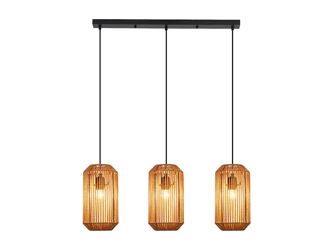 Nettlife Boho Rotan Hanglamp voor Eettafel - 3 E27 Lampen, Verstelbare Hoogte, Retro Stijl, Woonkamer/Slaapkamer (Lampen Niet Inbegrepen)