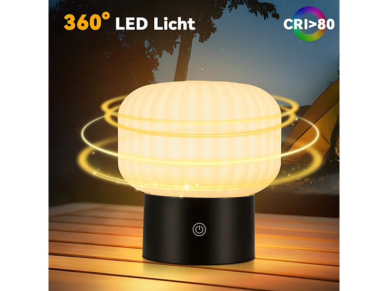 NETTLIFE lampe de table LED sans fil – lampe de chevet tactile rechargeable USB, blanche, dimmable, IP44 étanche, verre rond