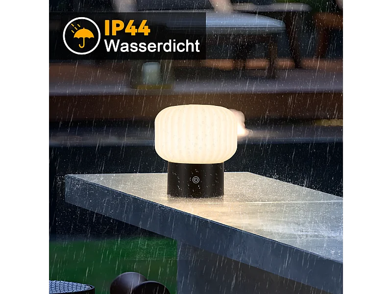 NETTLIFE lampe de table LED sans fil – lampe de chevet tactile rechargeable USB, blanche, dimmable, IP44 étanche, verre rond