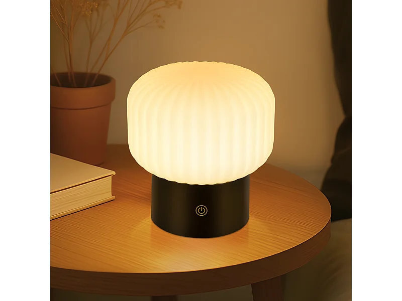 NETTLIFE lampe de table LED sans fil – lampe de chevet tactile rechargeable USB, blanche, dimmable, IP44 étanche, verre rond