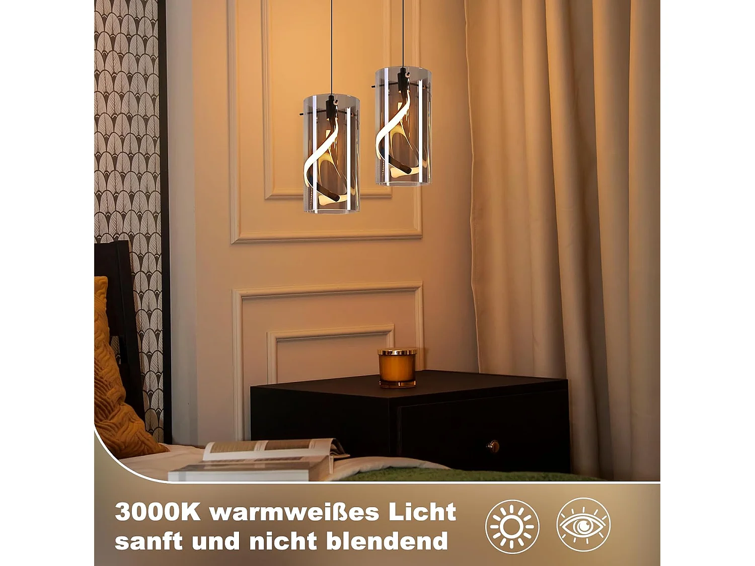 Lampa wisząca LED Nettlife Vintage do jadalni – 1 lampa, 8 W, szklana lampa wisząca, styl retro, kolor dymnej szarości, ciepłe białe światło 3000 K