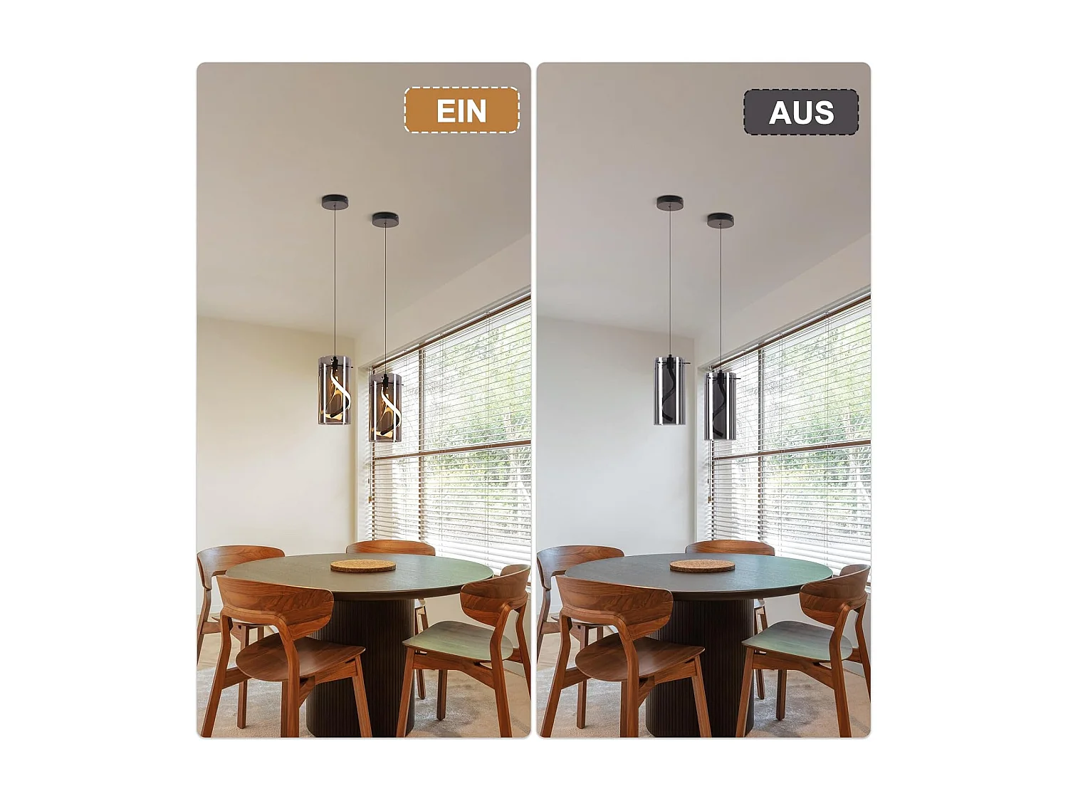 Lampa wisząca LED Nettlife Vintage do jadalni – 1 lampa, 8 W, szklana lampa wisząca, styl retro, kolor dymnej szarości, ciepłe białe światło 3000 K