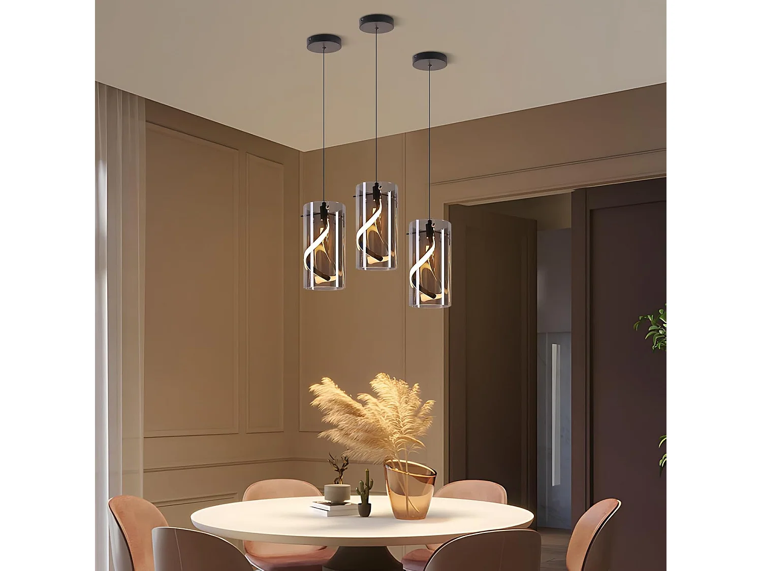 Nettlife Suspension LED vintage pour table à manger - Suspension en verre 1 lumière 8W style rétro, gris fumé, lumière blanc chaud 3000K