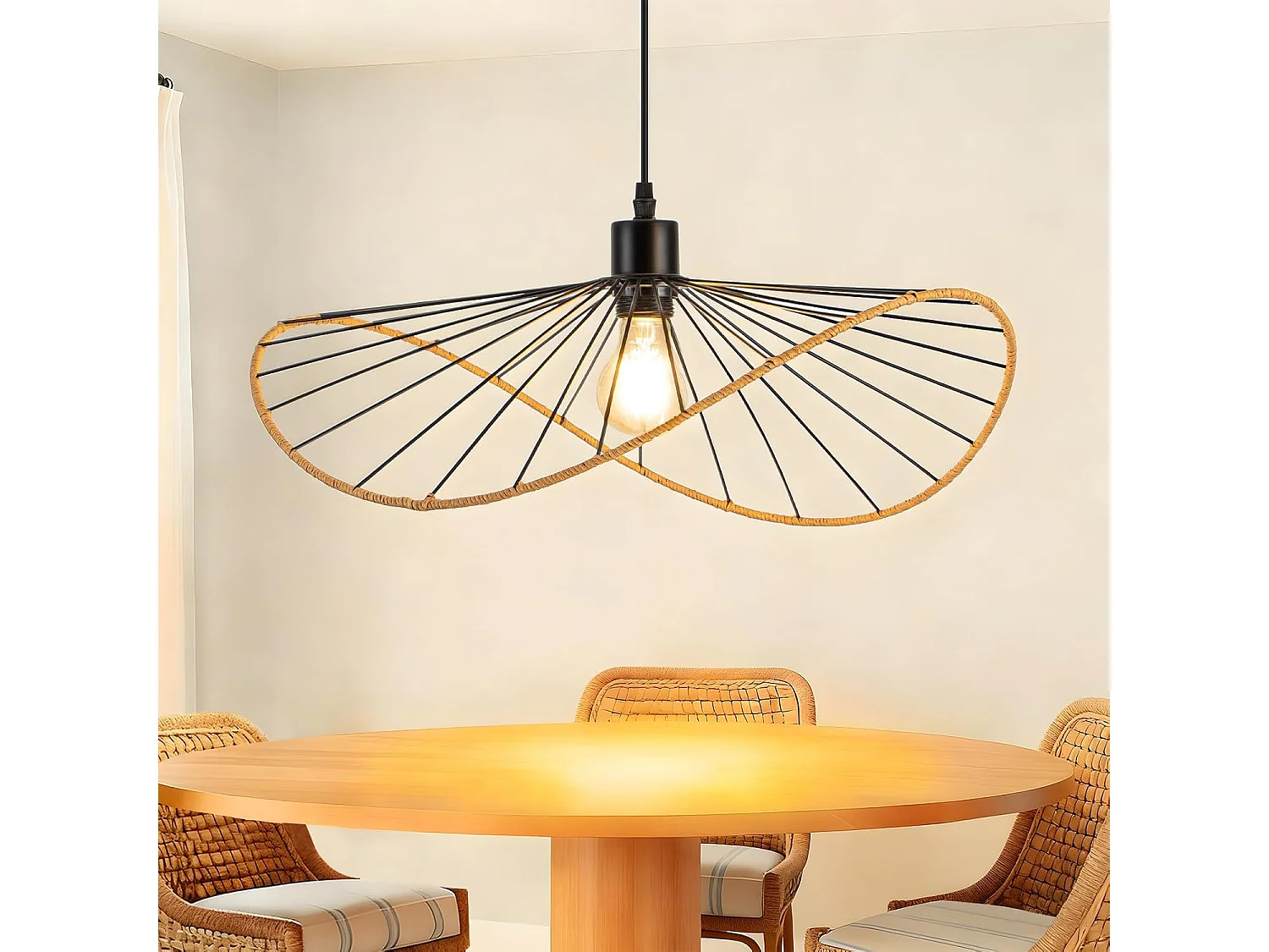 Lampa wisząca Nettlife Boho Black Ø 50 cm – metalowy żyrandol w stylu vintage E27 – lampa do salonu, kuchni i jadalni (żarówka nie jest dołączona)