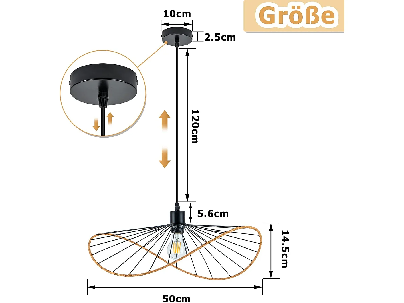 Lampa wisząca Nettlife Boho Black Ø 50 cm – metalowy żyrandol w stylu vintage E27 – lampa do salonu, kuchni i jadalni (żarówka nie jest dołączona)