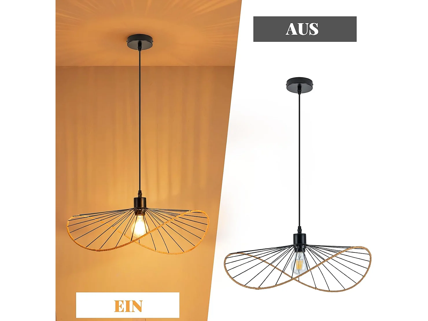 Lampa wisząca Nettlife Boho Black Ø 50 cm – metalowy żyrandol w stylu vintage E27 – lampa do salonu, kuchni i jadalni (żarówka nie jest dołączona)