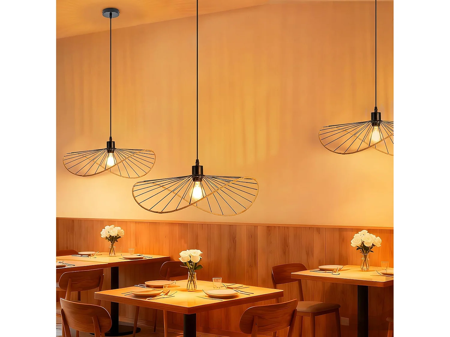 Lampa wisząca Nettlife Boho Black Ø 50 cm – metalowy żyrandol w stylu vintage E27 – lampa do salonu, kuchni i jadalni (żarówka nie jest dołączona)