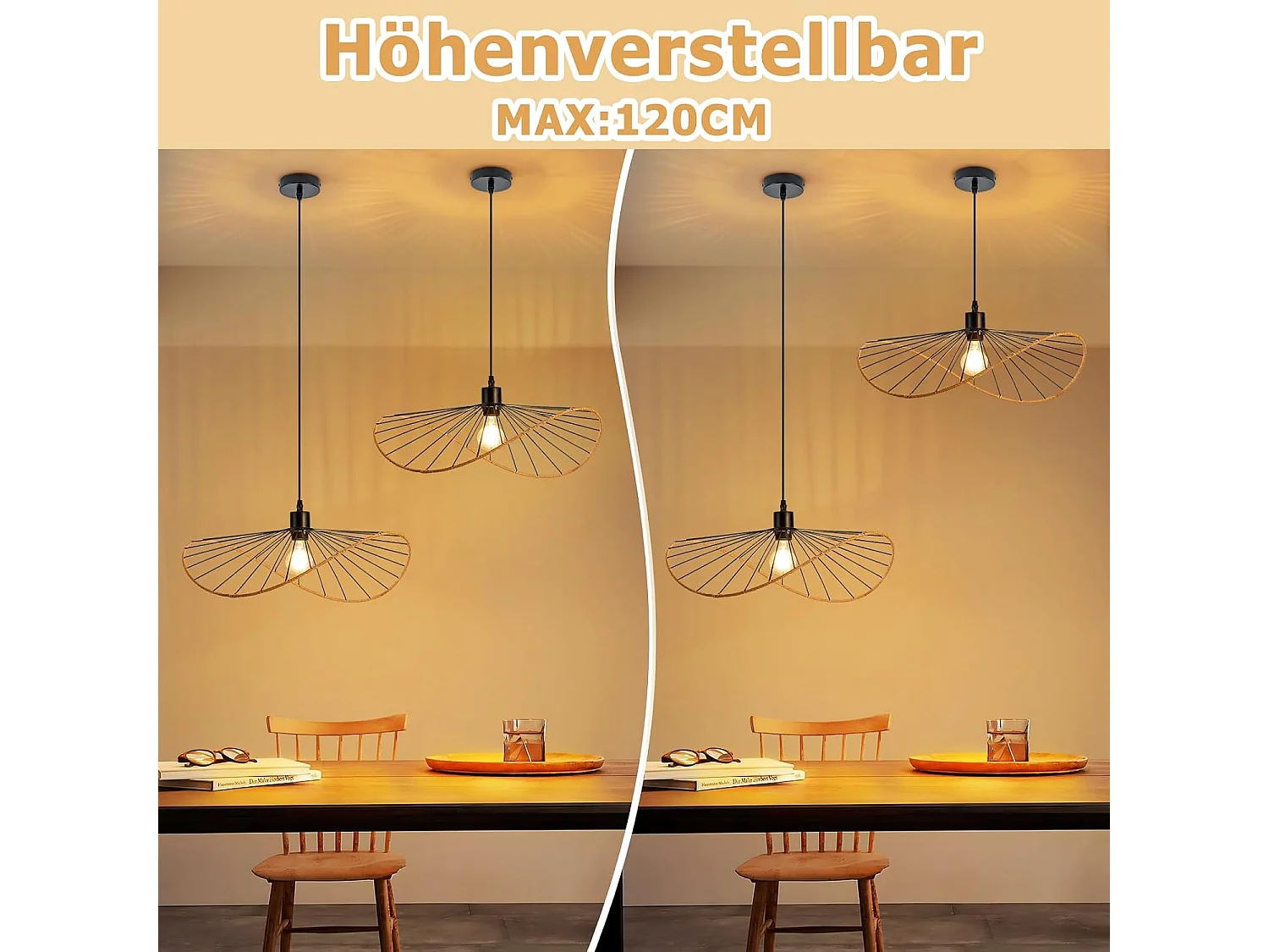 Lampa wisząca Nettlife Boho Black Ø 50 cm – metalowy żyrandol w stylu vintage E27 – lampa do salonu, kuchni i jadalni (żarówka nie jest dołączona)