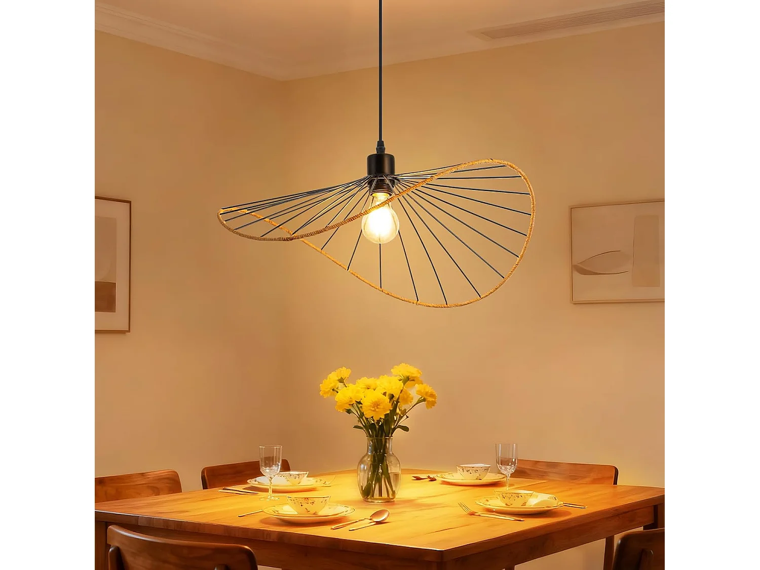 Lampa wisząca Nettlife Boho Black Ø 50 cm – metalowy żyrandol w stylu vintage E27 – lampa do salonu, kuchni i jadalni (żarówka nie jest dołączona)