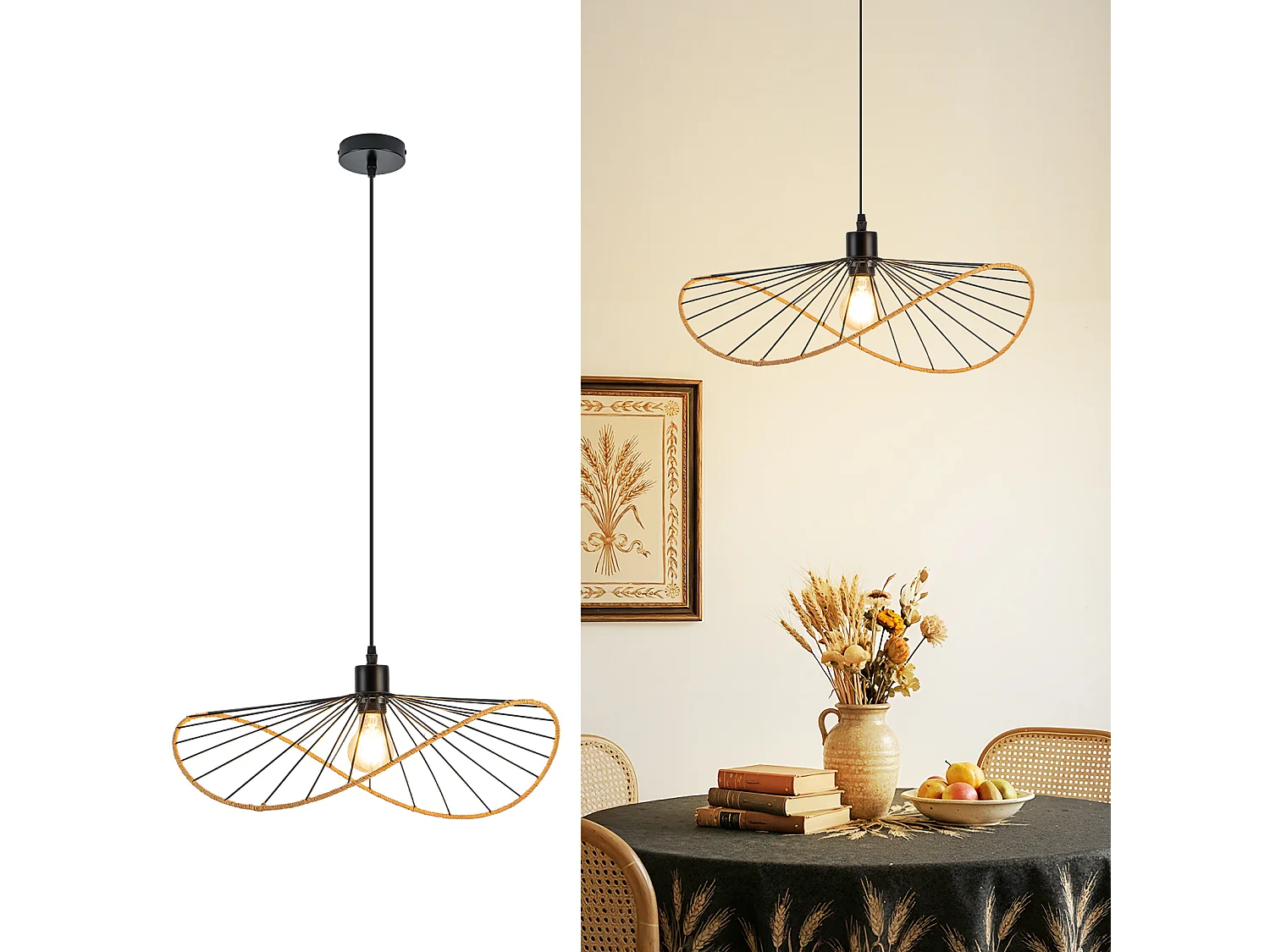 Lampa wisząca Nettlife Boho Black Ø 50 cm – metalowy żyrandol w stylu vintage E27 – lampa do salonu, kuchni i jadalni (żarówka nie jest dołączona)