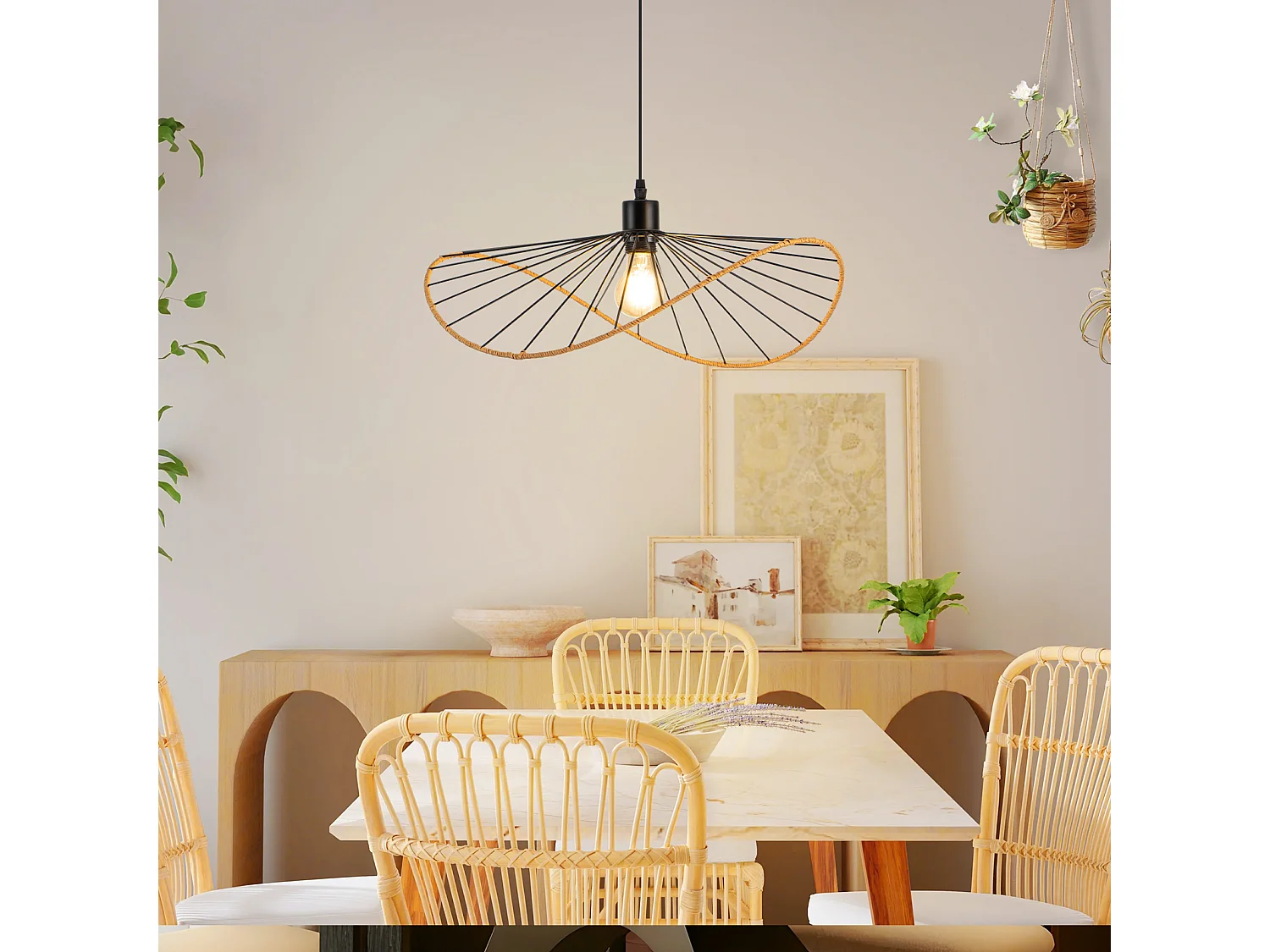 Lampa wisząca Nettlife Boho Black Ø 50 cm – metalowy żyrandol w stylu vintage E27 – lampa do salonu, kuchni i jadalni (żarówka nie jest dołączona)