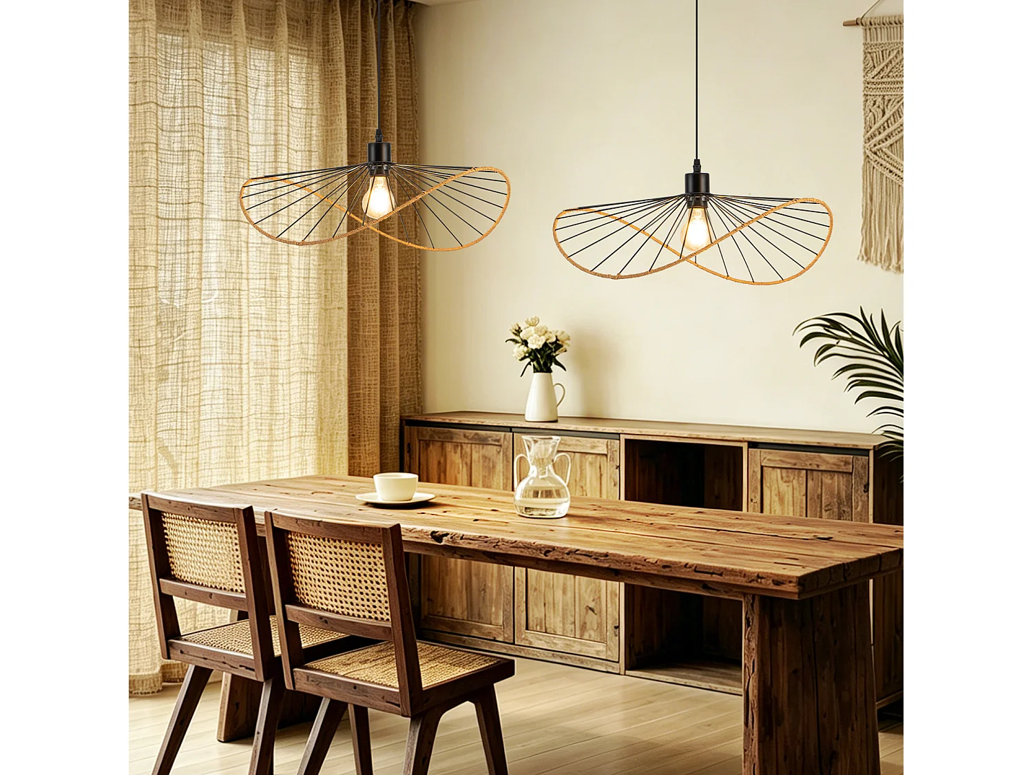 Lampa wisząca Nettlife Boho Black Ø 50 cm – metalowy żyrandol w stylu vintage E27 – lampa do salonu, kuchni i jadalni (żarówka nie jest dołączona)