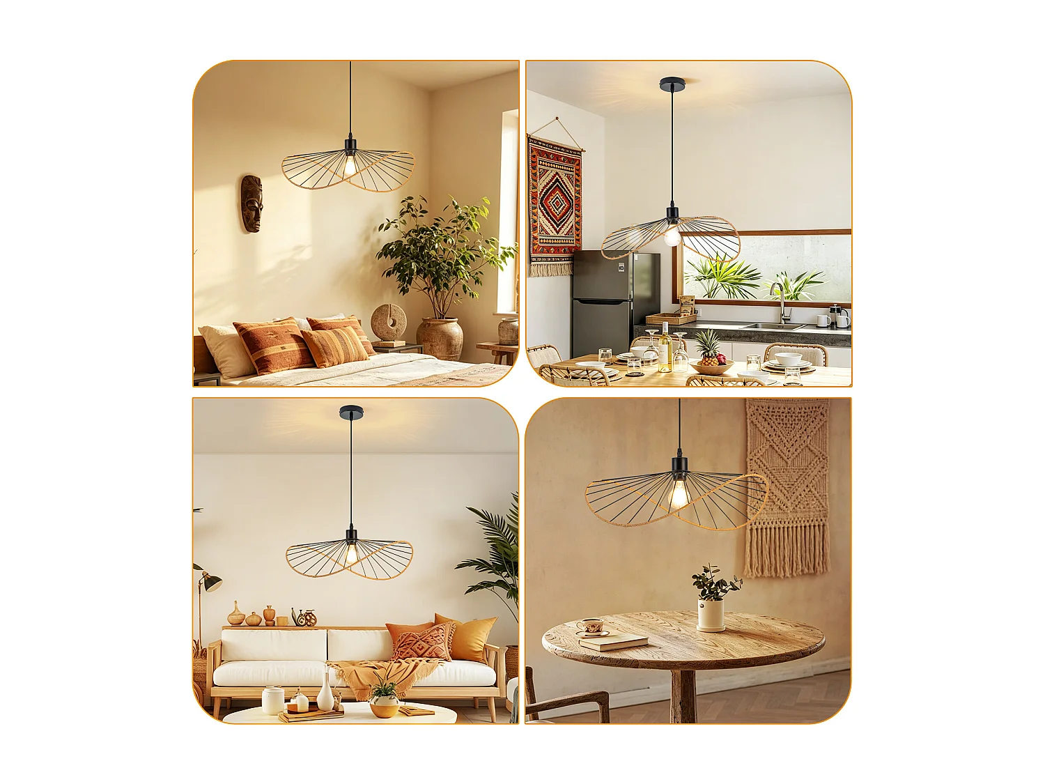 Lampa wisząca Nettlife Boho Black Ø 50 cm – metalowy żyrandol w stylu vintage E27 – lampa do salonu, kuchni i jadalni (żarówka nie jest dołączona)