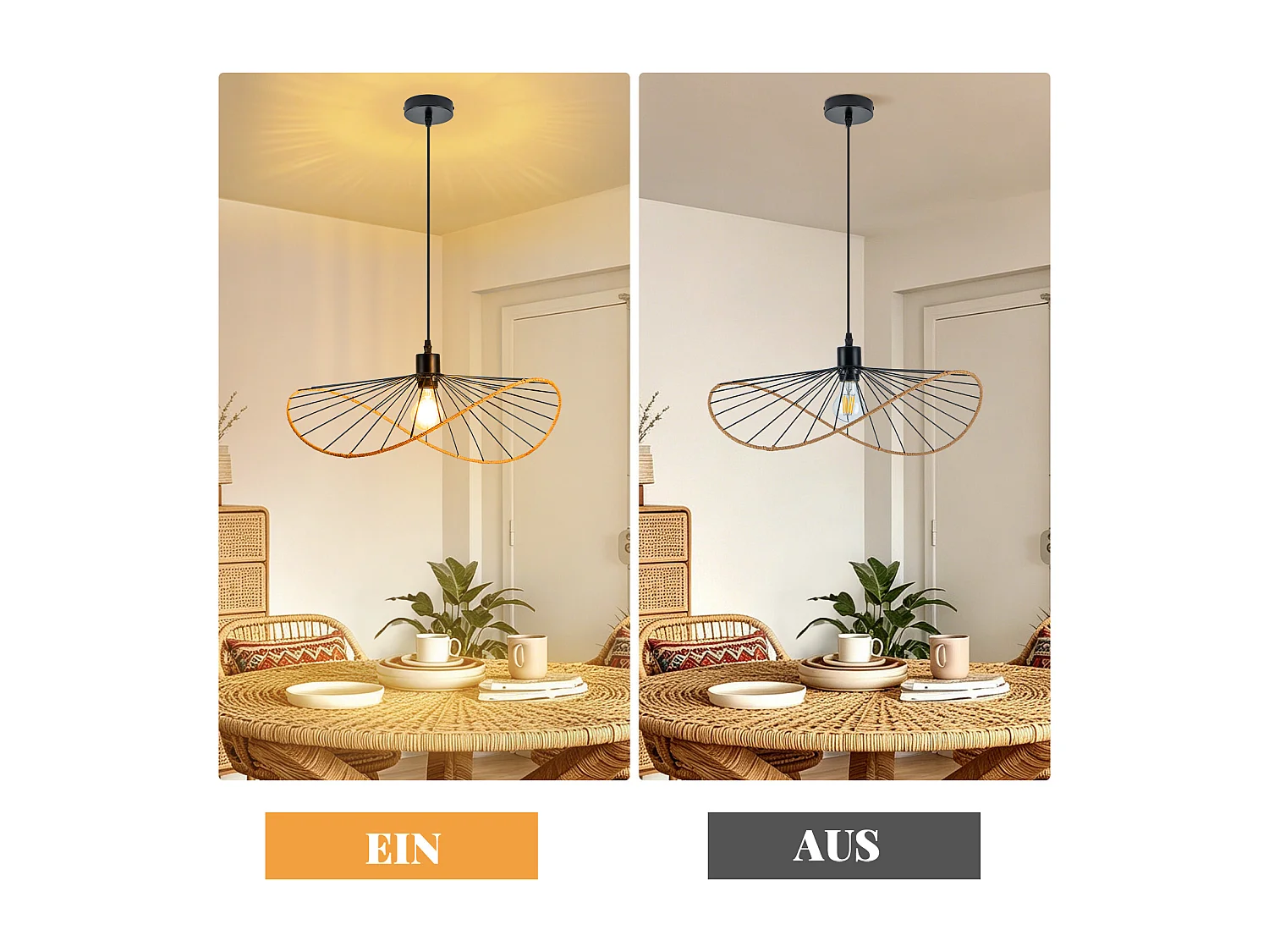 Lampa wisząca Nettlife Boho Black Ø 50 cm – metalowy żyrandol w stylu vintage E27 – lampa do salonu, kuchni i jadalni (żarówka nie jest dołączona)