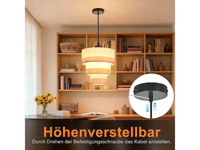 Lampa wisząca Nettlife w stylu vintage do jadalni - 1-punktowa lampa wisząca z tkaniny, styl retro, E27, regulowana wysokość (żarówka nie jest dołączona)