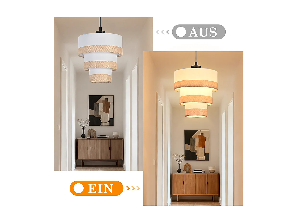 Lampa wisząca Nettlife w stylu vintage do jadalni - 1-punktowa lampa wisząca z tkaniny, styl retro, E27, regulowana wysokość (żarówka nie jest dołączona)