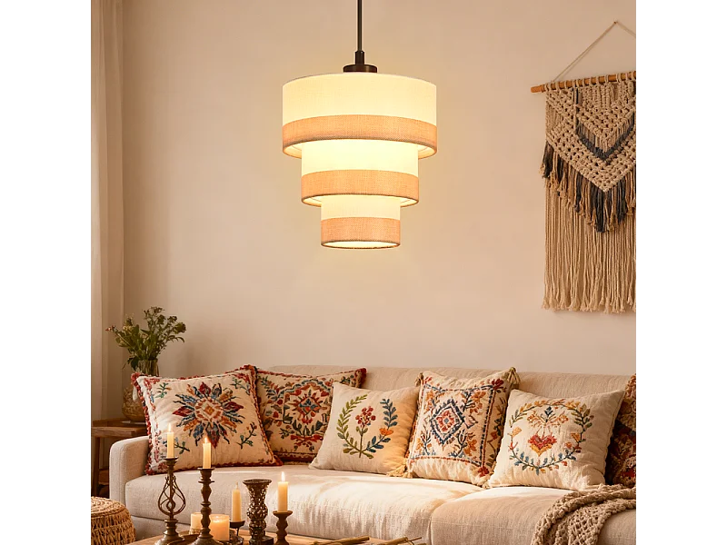 Lampa wisząca Nettlife w stylu vintage do jadalni - 1-punktowa lampa wisząca z tkaniny, styl retro, E27, regulowana wysokość (żarówka nie jest dołączona)