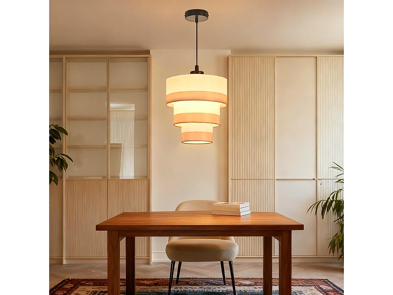 Lampa wisząca Nettlife w stylu vintage do jadalni - 1-punktowa lampa wisząca z tkaniny, styl retro, E27, regulowana wysokość (żarówka nie jest dołączona)