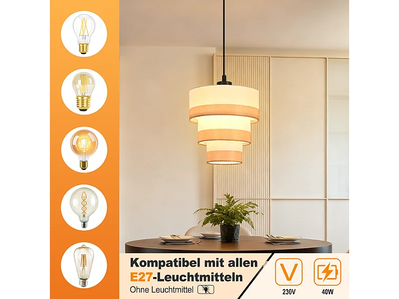 Suspension vintage Nettlife pour table à manger - Lampe suspendue en tissu à 1 lumière, style rétro, E27, hauteur réglable (ampoule non incluse)