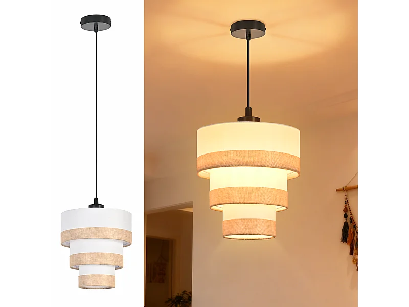 Suspension vintage Nettlife pour table à manger - Lampe suspendue en tissu à 1 lumière, style rétro, E27, hauteur réglable (ampoule non incluse)