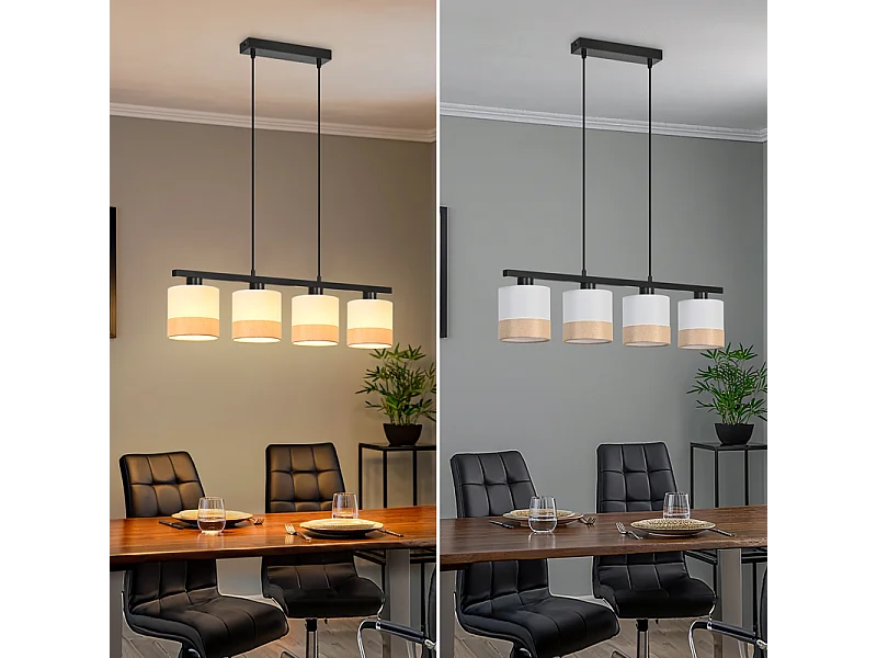 Lampa wisząca Nettlife Vintage Dining Table – 4-punktowy żyrandol materiałowy E27, regulowane oświetlenie retro do salonu i kuchni (żarówki nie są dołączone)