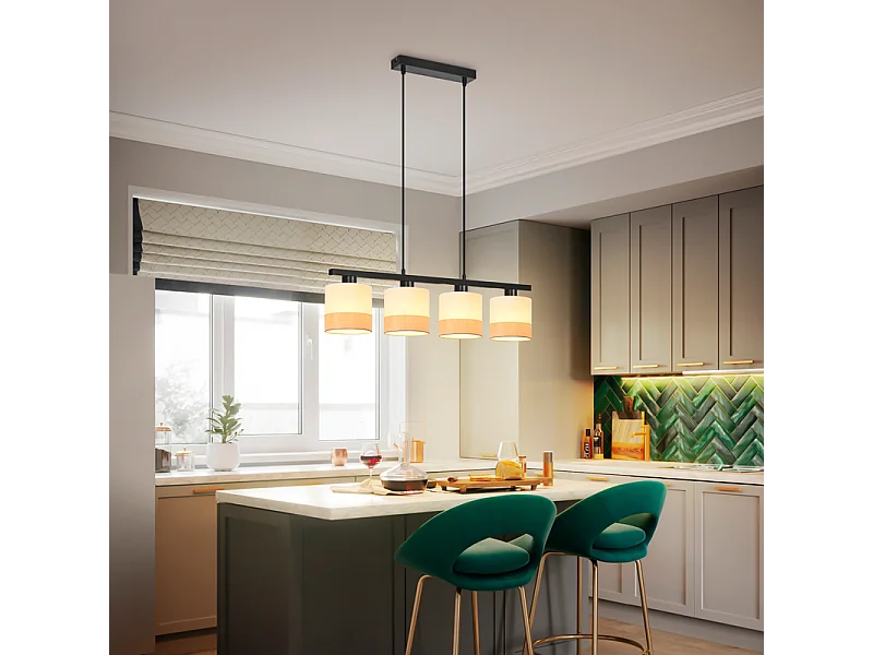 Lampa wisząca Nettlife Vintage Dining Table – 4-punktowy żyrandol materiałowy E27, regulowane oświetlenie retro do salonu i kuchni (żarówki nie są dołączone)