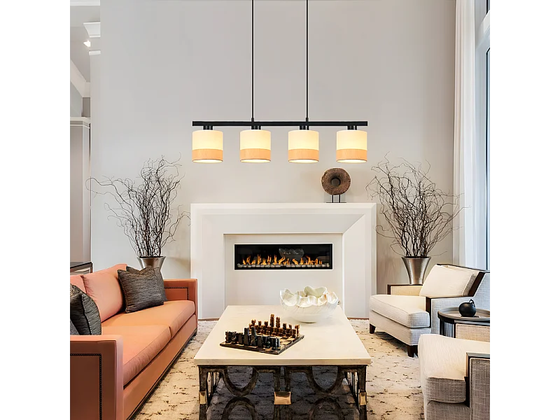 Lampa wisząca Nettlife Vintage Dining Table – 4-punktowy żyrandol materiałowy E27, regulowane oświetlenie retro do salonu i kuchni (żarówki nie są dołączone)