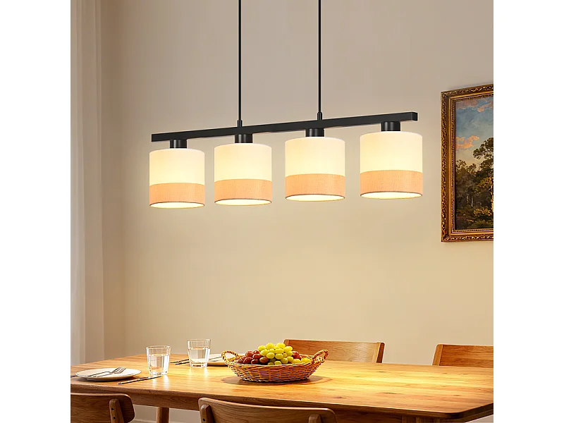 Nettlife Vintage Esstisch-Pendelleuchte - 4-flammiger Stoff-Kronleuchter E27, verstellbare Retro-Beleuchtung für Wohnzimmer und Küche (Leuchtmittel nicht enthalten)