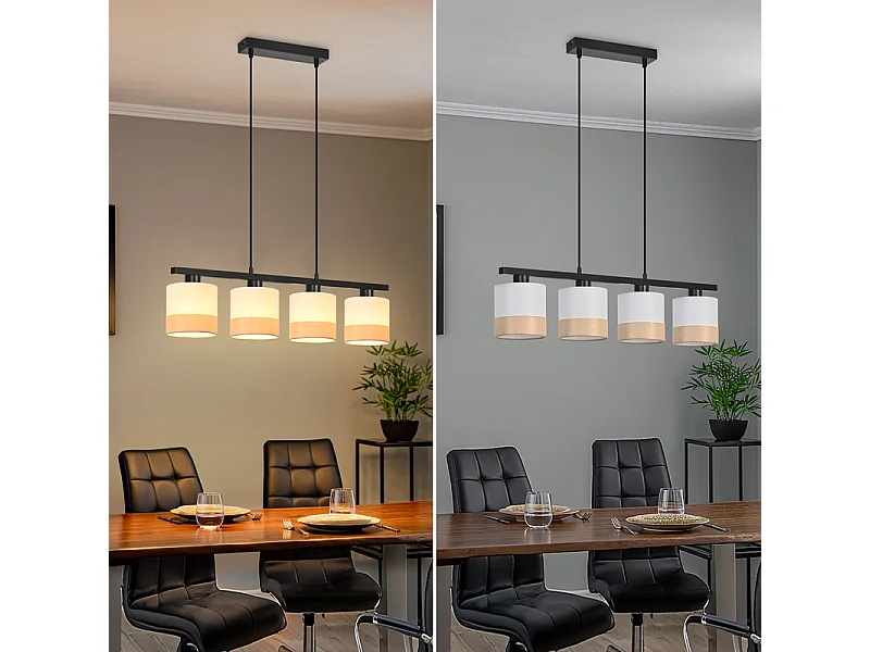 Nettlife Vintage Esstisch-Pendelleuchte - 4-flammiger Stoff-Kronleuchter E27, verstellbare Retro-Beleuchtung für Wohnzimmer und Küche (Leuchtmittel nicht enthalten)