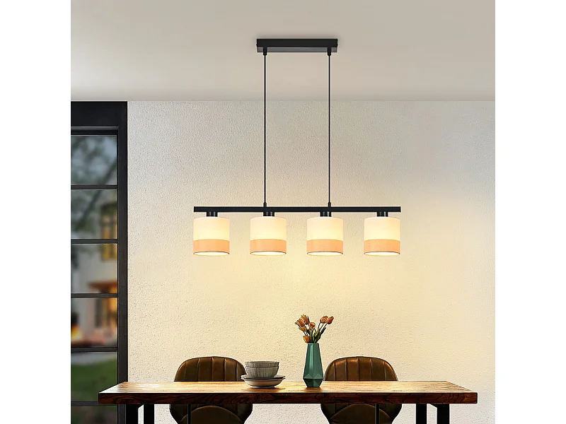 Nettlife Vintage Esstisch-Pendelleuchte - 4-flammiger Stoff-Kronleuchter E27, verstellbare Retro-Beleuchtung für Wohnzimmer und Küche (Leuchtmittel nicht enthalten)