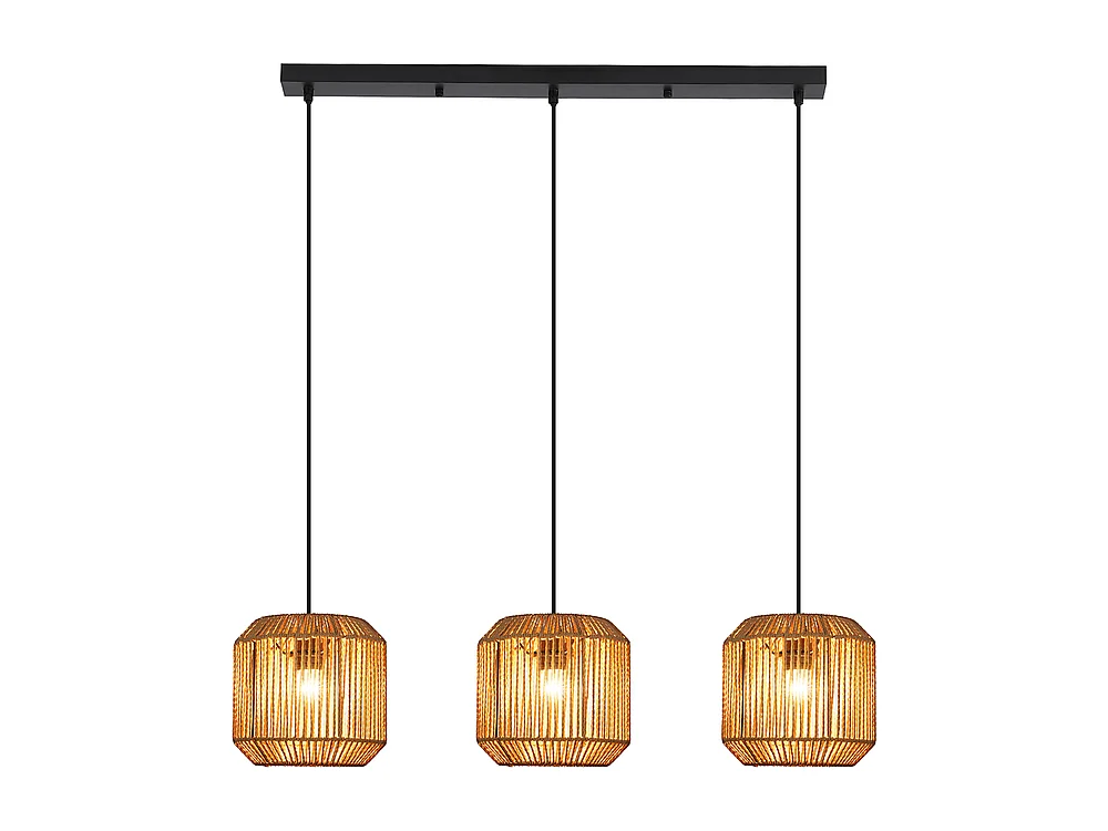 Lampa wisząca Nettlife Boho Rattan na stół jadalny – 3 żarówki E27, regulowana wysokość, styl retro, do salonu/sypialni (żarówki nie są dołączone)