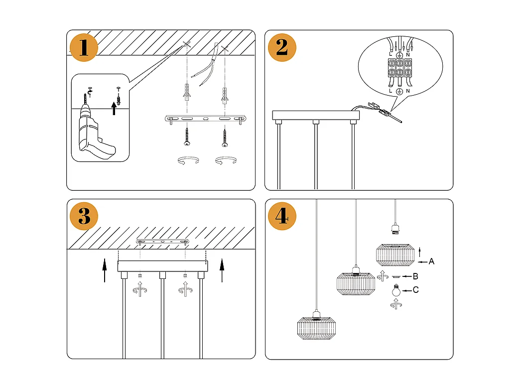Nettlife Suspension Boho Rotin Table à Manger - Lampe 3 Lumières E27, Hauteur Réglable, Style Rétro, Salon Chambre (Sans Ampoule)