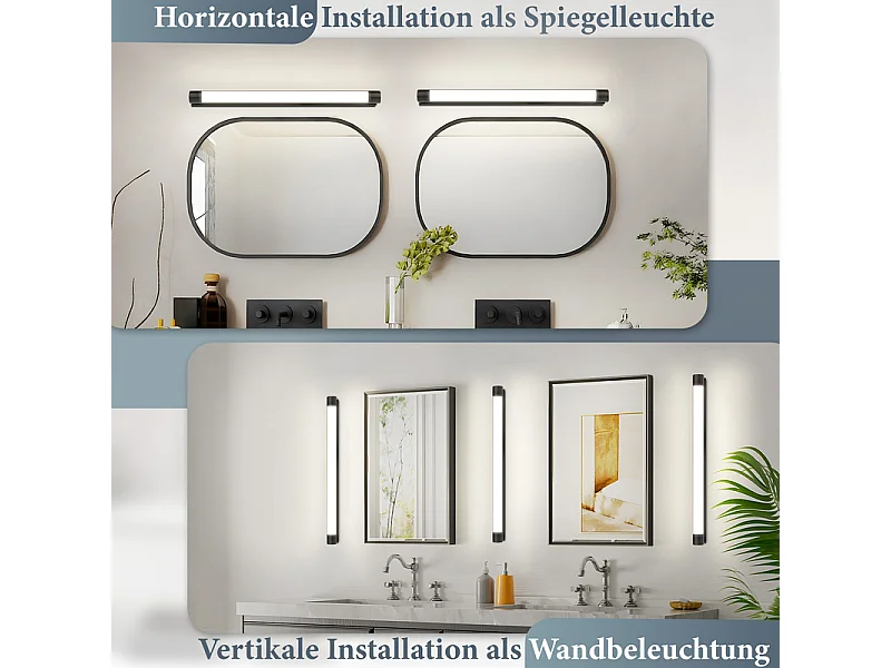 Oświetlenie lustra LED Nettlife 50 cm 10 W, czarne, do łazienki, neutralne światło 4000 K, wodoodporność IP44, nowoczesne, do kuchni lub szafy