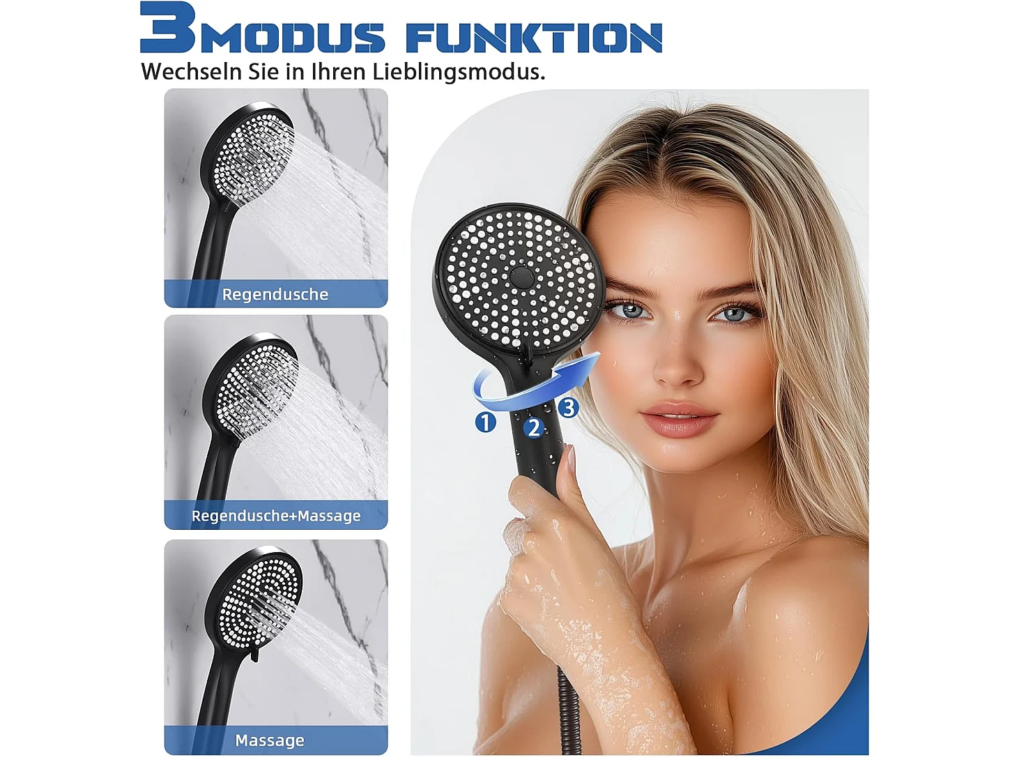 Bateria łazienkowa Nettlife Black z prysznicem ręcznym, stal nierdzewna, montowana na ścianie, jednouchwytowa, montaż natynkowy do łazienki