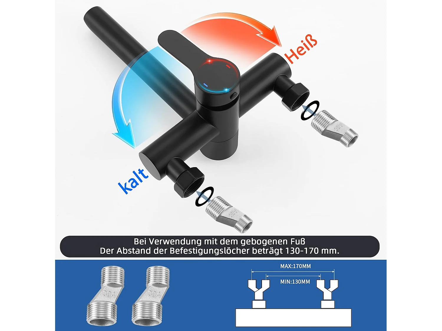 Bateria łazienkowa Nettlife Black z prysznicem ręcznym, stal nierdzewna, montowana na ścianie, jednouchwytowa, montaż natynkowy do łazienki
