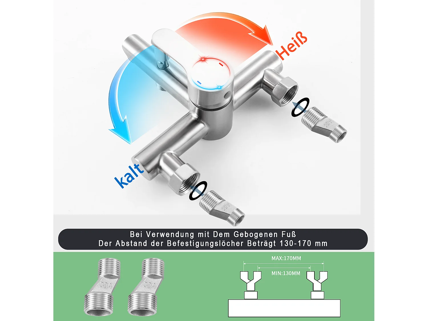 Nettlife Mitigeur de baignoire  avec douchette, robinet mural en acier inoxydable, monocommande, installation apparente pour salle de bain