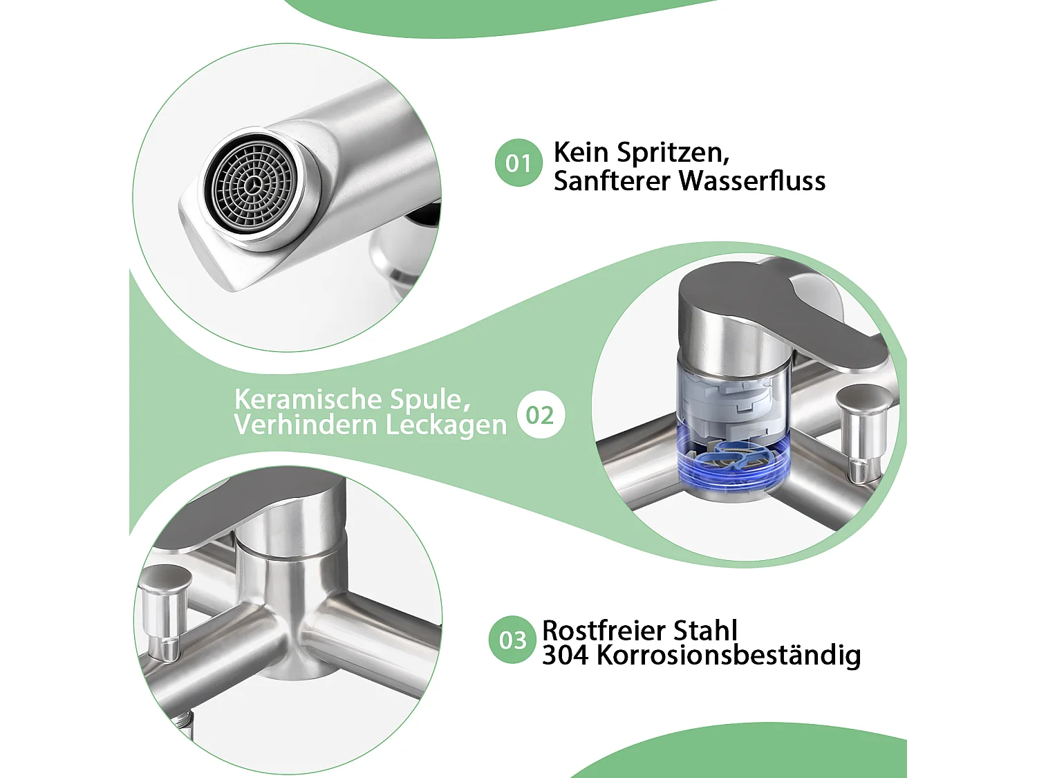 Nettlife Mitigeur de baignoire  avec douchette, robinet mural en acier inoxydable, monocommande, installation apparente pour salle de bain