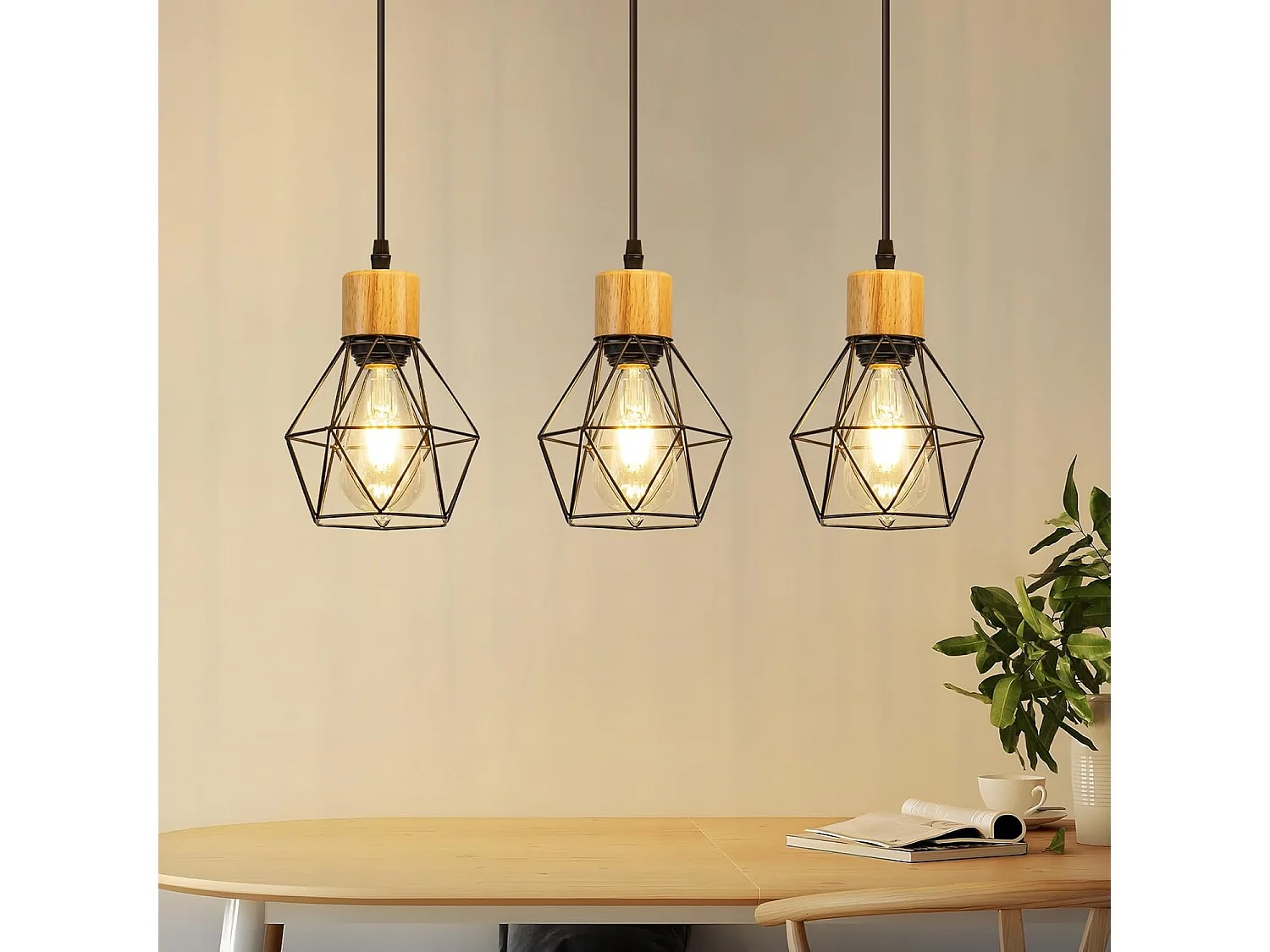 Lampa wisząca Nettlife w stylu vintage nad stół jadalny – lampa jadalniana retro z trzema żarówkami E27, czarny metalowy klosz (żarówki nie są dołączone)